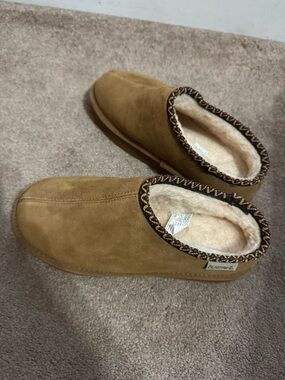 BearPaw Chestnut Suede Slip-On Shearling Slippers